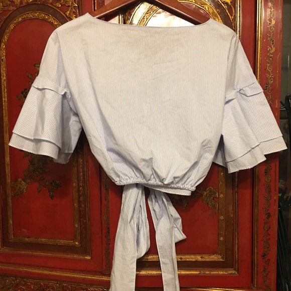 Aqua Stripe Tie-in-Front Blouse - Picture 4 of 5